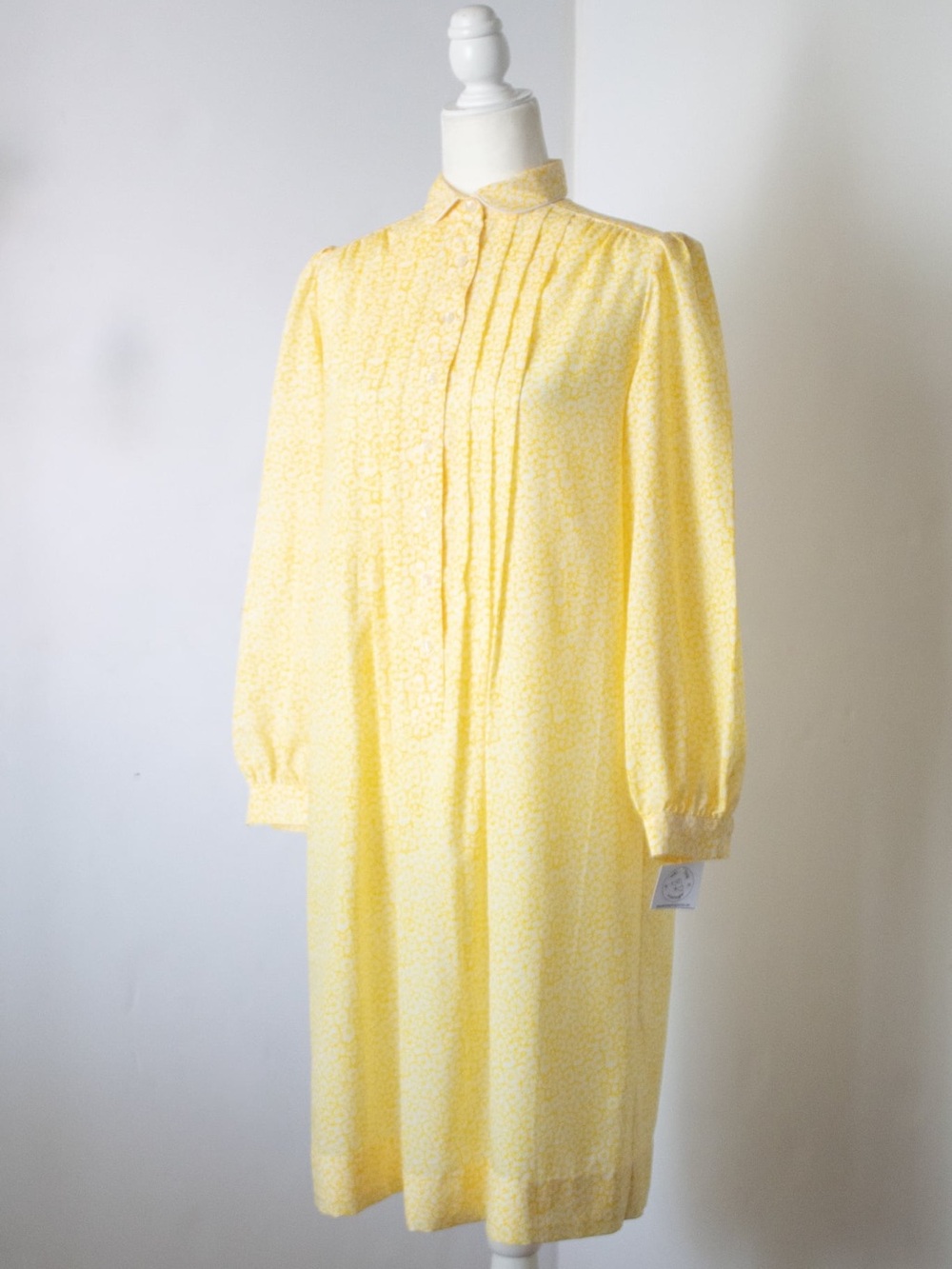 Light Yellow Long Sleeve Pleated Shirt Dress